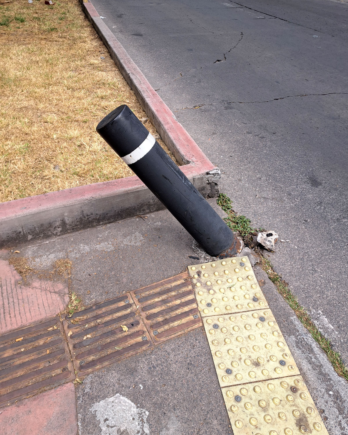 Traffic bollards, crashed