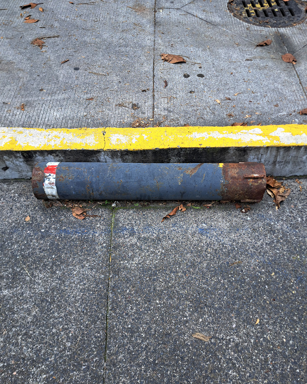 Traffic bollards, crashed