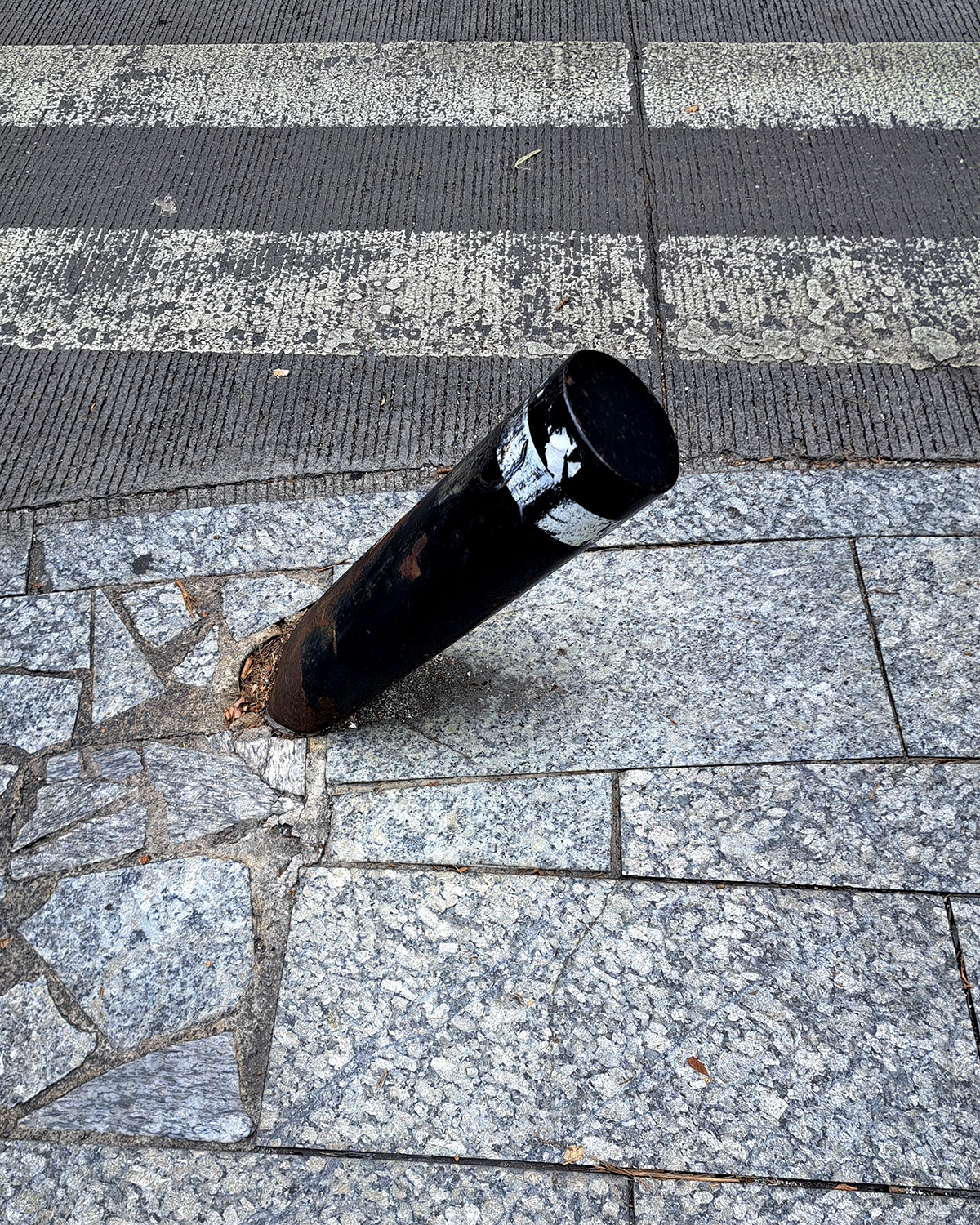 Traffic bollards, crashed